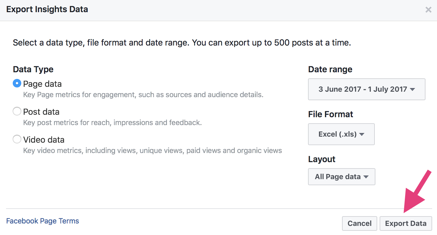  گزینه های مختلف داده بینش صادرات برای فیس بوک