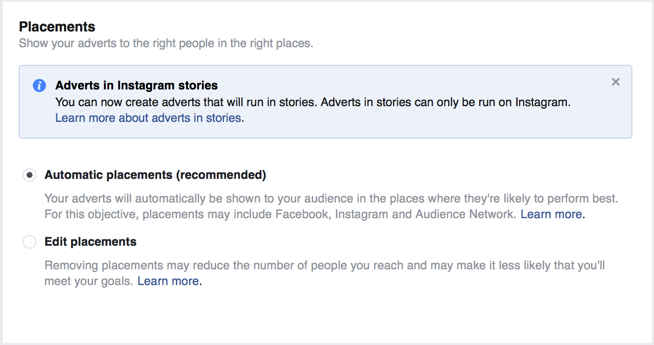اسکرین شات تنظیم مکان تبلیغات در فیس بوک